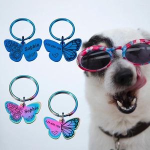 Dog Tag Custom Collar Tags Blauwe Vlinder Hanger Voor Honden Medaille Met Gravure Naam Gepersonaliseerd Nummer Kitten Puppy Accessoires