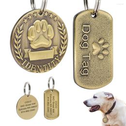 Étiquette d'identification gravée personnalisable pour chien et chat, plaque signalétique en Bronze, numéro d'adresse Anti-perte, pendentif de collier pour chien