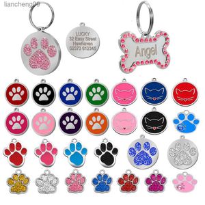 Étiquette de chien gravée accessoires de collier de chien de compagnie personnalisé chat chiot étiquette d'identification en acier inoxydable os patte nom étiquettes anti-perte L230620