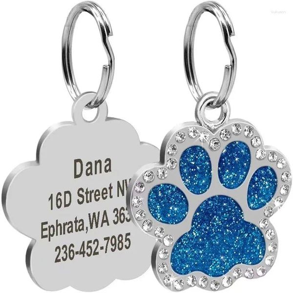 Dog Tag Glitter Id personnalisé ID TAGENGRAVED DOGS NOM TAGS TABEAUX ANTI-LOST PET NAMEPLATE BLING RHINESTON PENDANT CADEAU GRATUIT