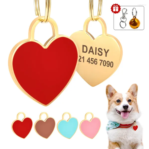Chien tag coeur en forme id chiens personnalisés chats nameplate tags anti-perse de nom gravés accessoires cadeaux gratuits