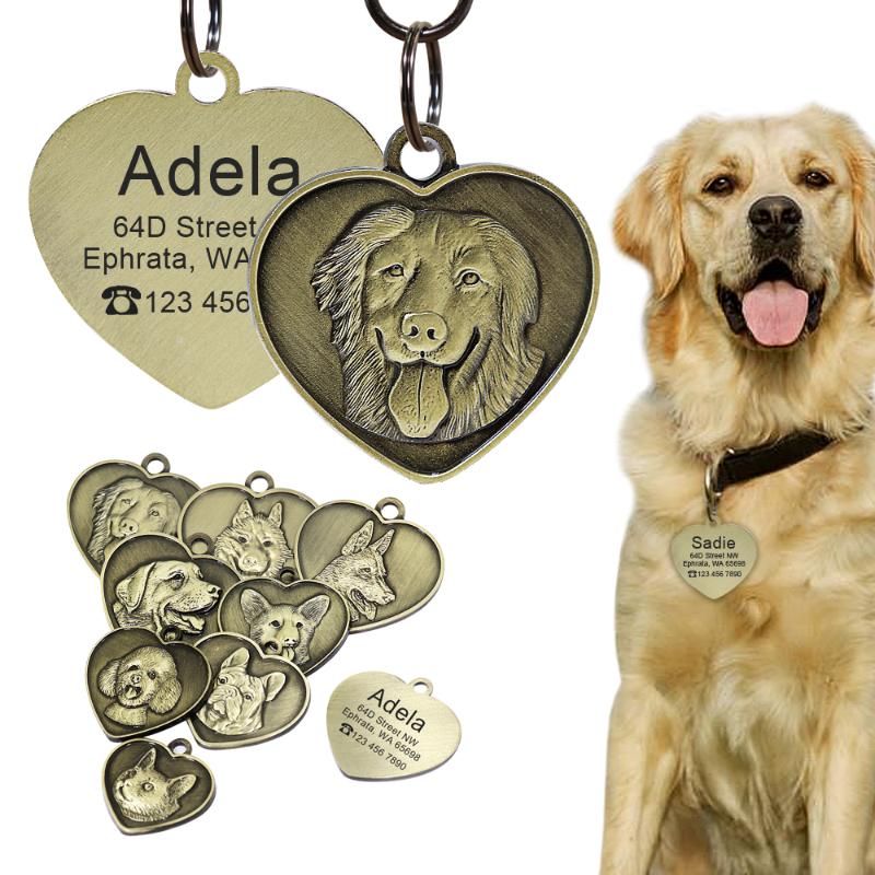Dog Tag ID Card Custom Engraved Anti-lost Dogs Cat Tags Nameplate Free Engraving Cats Name Plates Heart Shape Pet Pendant