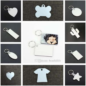 Sublimation vierge porte-clés chien étiquettes carte d'identité personnalisée pour animaux de compagnie drôle coeur os forme bois pendentif transfert thermique double face porte-clés blanc bricolage cadeau animal de compagnie