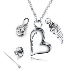 Dog Tag ID-kaart roestvrij stalen urn hanger ketting met geboortesteen Crystal Angel Wings Ash Heart Memorial Chain zilver