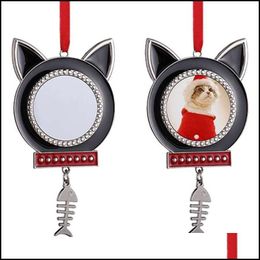 Dog Tag Carte d'identité Sublimation Metal Cat Head tag Tag Christmas Pet Pendant avec des décorations de corde rouge Drop Livraison 2022 Home Garden Sup Dhn8d