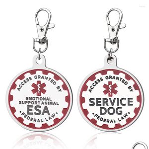 Dog Tag ID -kaart Tag 2pcs Servicetags roestvrij staal gegraveerd naamplaatje Emotionele ondersteuning Animal Esa Id Collar -accessoires Drop del Dh3pc