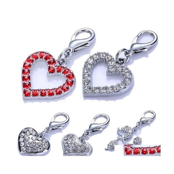 Dog Tag Id Card Tag Id Crystal Heart Shaped Pet Bijoux Pendentifs Strass Accessoires Collier Charm Chiot Fournitures Drop Delivery H Dhvl0