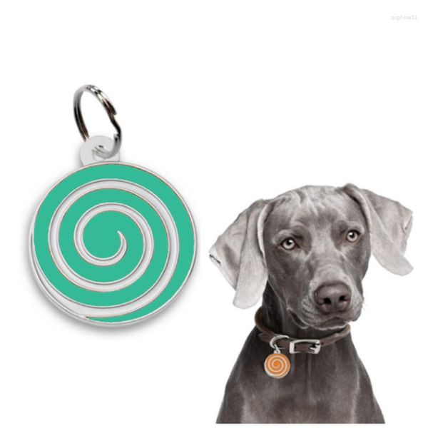 Étiquette en métal Vortex circulaire personnalisée pour chien, gravure Laser personnalisée, nom, collier de chat, plaque signalétique pour chiot, fournitures Anti-perte pour animaux de compagnie