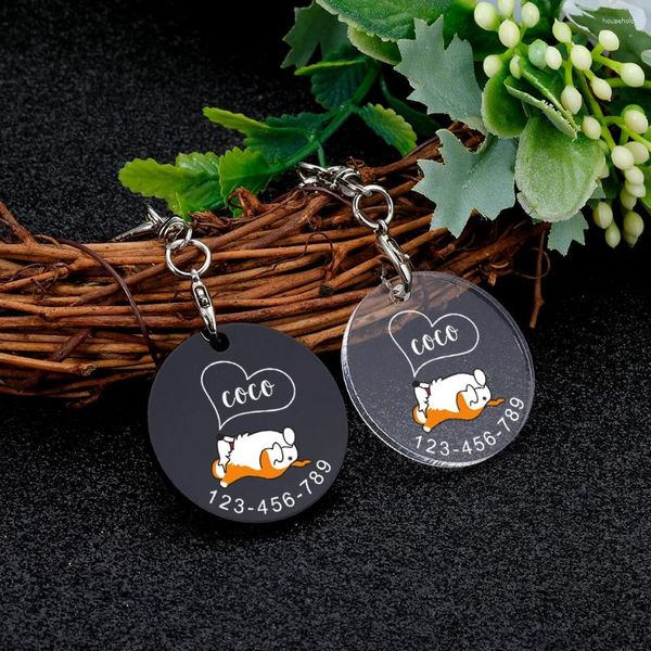 Etiqueta de perro ID de mascota acrílico nombre personalizado patrón Corgi grabado placa de número personalizada colgante de Collar de cachorro antipérdida