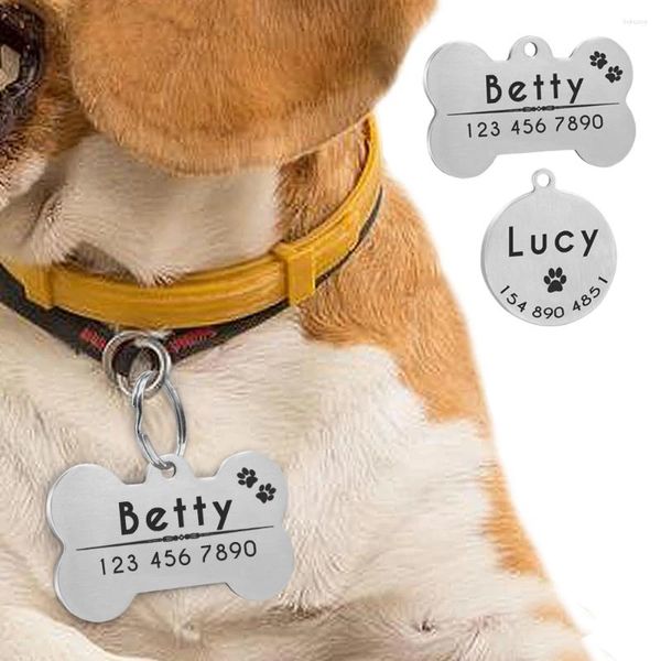 Étiquette de chien en acier inoxydable, accessoires d'identification personnalisés, étiquettes personnalisées Anti-perte en argent pour petits et grands animaux de compagnie