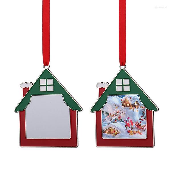 Chien Tag Sublimation Blanc Maison Forme En Métal Ornement Arbre De Noël Décoration Pendentif Diy Dessin Maison Suspendus Festival Fête Gif