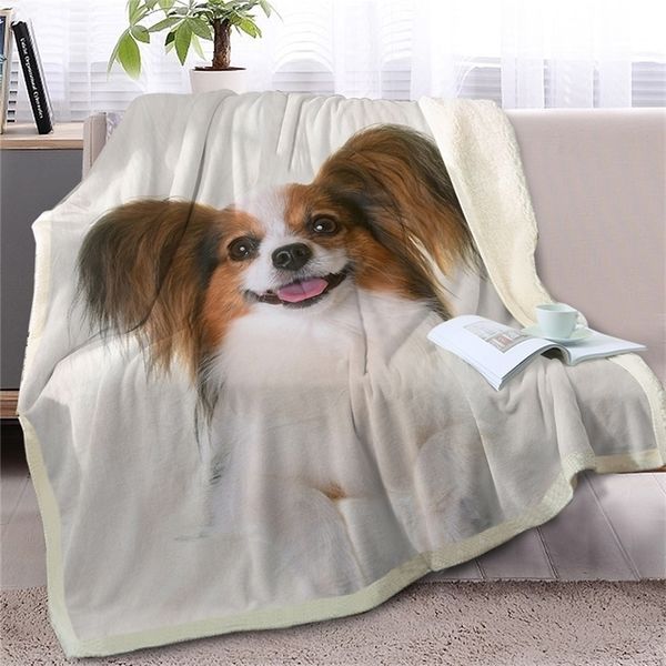 Manta de tiro para perros en la cama Sofá 3D Animal Sherpa Fleece Blanco Pet Colchas Piel Impreso Edredón fino Drop Ship Y200417