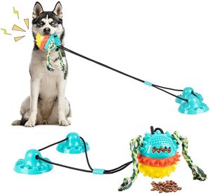 Hond Speelgoed Agressieve Chewers Versterking Dubbele Zuignap Honden Toug Speelgoed Puzzel Chew Interactive Pets Plaything Squeaky Molaire Bite Ball voor Tanden Schoonmaken Blue H04