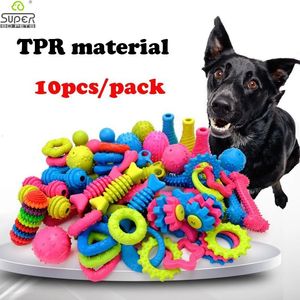 Jouets pour chiens à mâcher 10 pièces au hasard, jouets pour animaux de compagnie pour petits chiens, résistance en caoutchouc à la morsure, jouet pour chien, nettoyage des dents, jouets d'entraînement à mâcher, fournitures pour animaux de compagnie 231129