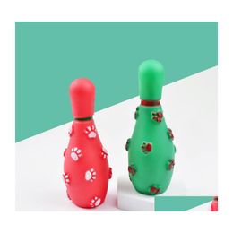 Dog Toys Chews 1pcs Random Color Legendog Dog Chew Toy Interactive grappig bowling -vormig geluid puppy piepende speelgoed kinderziekte 20220829 dhvoh