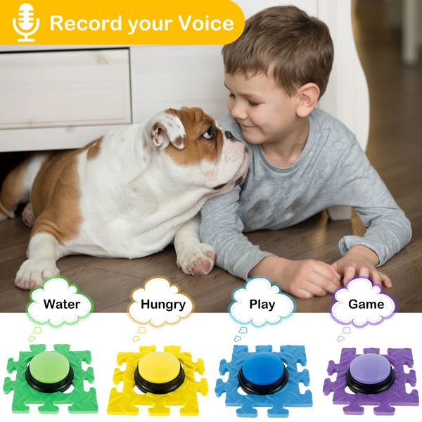 Jouets pour chiens à mâcher 4 pièces boîte de son pour animaux de compagnie bouton parlant enregistrable enregistreur vocal jouet parlant avec coussinet antidérapant pour outils de formation pour animaux de compagnie jouets pour chiens cadeau 231212