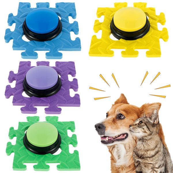 Jouets pour chiens à mâcher 4 pièces Bouton parlant Boutons d'entraînement enregistrables pour chiens Buzzer avec tampon antidérapant 30 secondes Enregistrement vocal 230628