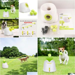 Jouets pour chiens à mâcher Afp Interactive Matic Dog Ball Launcher Tennis Lancer Hine Training Toy Pitching 3 balles incluses 210312 Drop Deliv Dhqh6