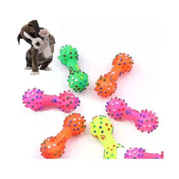 Juguetes para perros Masticables Llegada Colorf Puntos con forma de mancuerna Squeeze Squeaky Faux Bone Pet Chew para perros Drop Delivery Home Garden Supplies Dhoe9