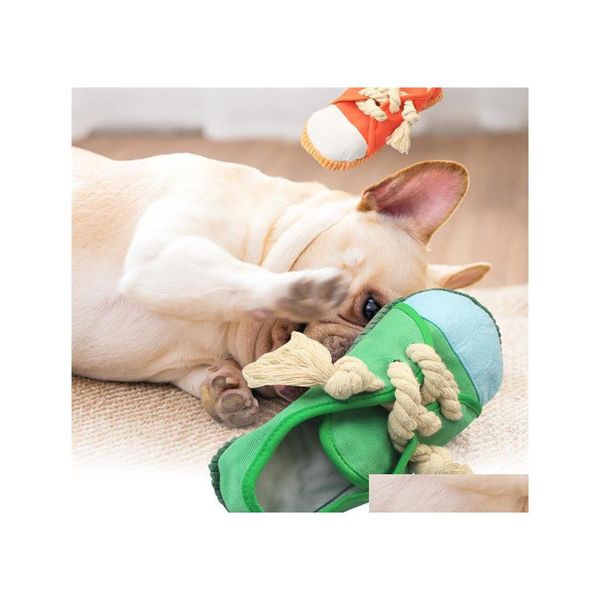 Juguetes para perros Mastica Dibujos animados Interactivo Traning Jugando Mordida Resistente Pet Cat Canvas Clean Teeth Regalo Zapatilla Forma Divertido Squeaky Toy Dh5Mi