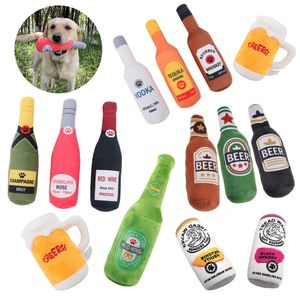 Dog Toys Chews Creative Beer Bottle Shaped Plush Dog Squeaky Toys Soft Small Large Dog Interactive Bite-Resistant Clean Chew Toy Pet Accessorie G230520