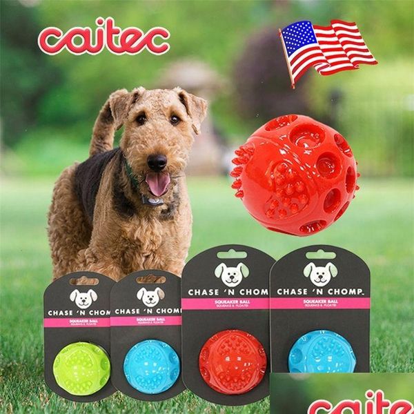 Juguetes para perros Masticables Juguetes para perros Masticables Caitec Squeaking Bouncing Ball Durable Flotable Springy Pet Squeaky Bite Resistente para pequeños a grandes Dhple
