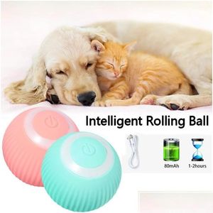 Juguetes para perros Masticables Juguetes para perros Masticables Bola rodante eléctrica Inteligente Divertidos Juegos para cachorros con movimiento automático Suministros para juegos interactivos en interiores para mascotas Drop Deli Dh4M6