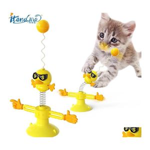 Hondenspeelgoed kauwt het en ik Spring Bird Cat Toy Plaag vleermuis met veren sukkel draaiende leuke gatos staaf interactieve speelgoed katten benodigdheden in dh0u5