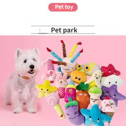 Jouets pour chiens à mâcher dents pour animaux de compagnie résistant aux morsures en peluche fruits son jouet chat fournitures pour petits chiens produits chiot 230818