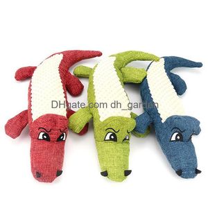 Hondenspeelgoed Chews Pet Toy Linnen Plush Crocodile Animal Chew Squeaky Noise Reiniging Tands levert stoere interactieve poppendruppel Dhgarden Dhmup