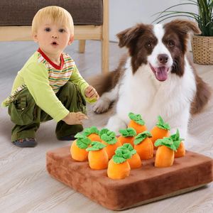 Jouets pour chiens à mâcher en peluche carotte jeux interactifs jouet pour chien de compagnie tapis à renifler amusant légumes tirer champ de radis cacher la nourriture chien nez jouet produits pour animaux de compagnie 231129