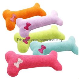 Jouets pour chiens à mâcher en peluche pour animaux de compagnie, chiot, forme d'os, chat, mâcher, couineur, jouet grinçant, oreiller, couleur unie, cinq couleurs, 4979 Q2, livraison directe H Dhm8T