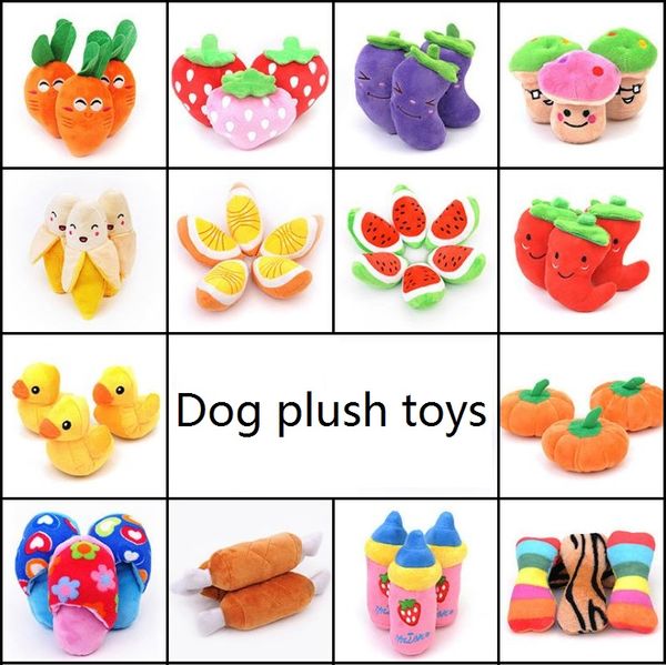 Jouets pour chiens, oreiller de fruits et légumes, jouet sonore pour animaux de compagnie, canard, pastèque et carottes, jouets en peluche pour chiens T4H0201