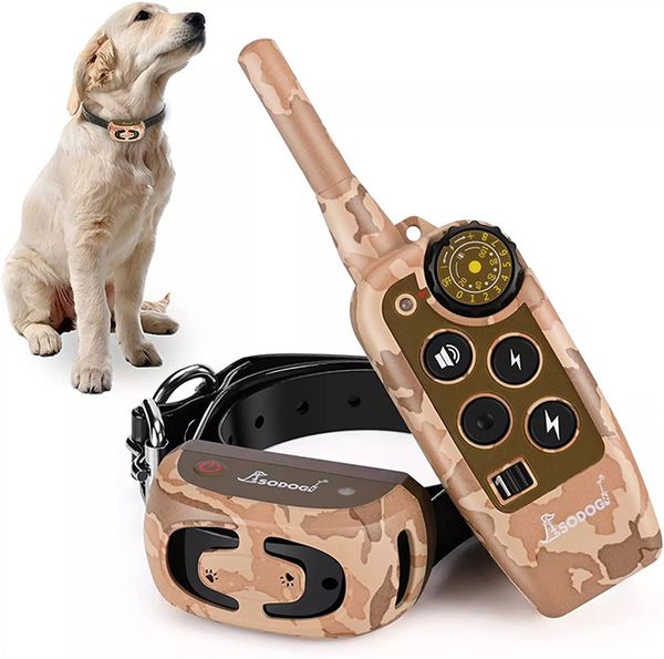 Collar de entrenamiento para perros con control remoto Collar de choque para perros impermeable de 2000 pies para perros medianos y grandes con vibración fuerte Collar electrónico recargable Beep con 2 correas para collar