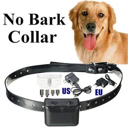Obediencia de entrenamiento para perros 10 piezas Enchufe de EE. UU. / UE 7 niveles de sensibilidad Tapón de ladridos antiladridos Vibración impermeable Collar para mascotas anterior con Dht2G