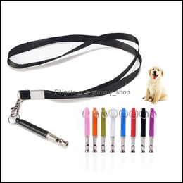 Dog Training Obedience Pet Supplies Whistle Trasonic Flute Antilost Device Colorf With Neck Hang Rope Drop Delivery Home Garden Otlhl