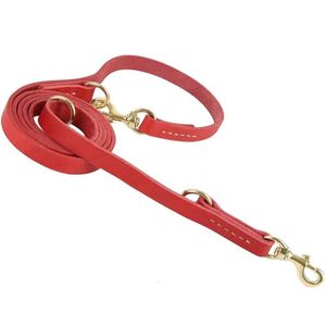 Entraînement de chien obéissance deux laisses en cuir véritable double laisses collier de chaîne P long court animal de compagnie marche laisse cravate chiens laisse couleur rouge 231212