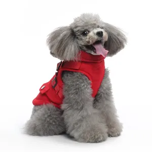 Hondentrenchcoat, huisdier borst-rug hondenkleding ritsjack met harnas winter, hondenwinterkleding voor kleine middelgrote grote honden, rood