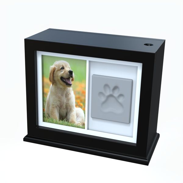Urnas para perros para cenizas, caja de recuerdo conmemorativa para gatos y mascotas con marco de fotos y Kit de huellas de pata, ataúd cinerario para mascotas de madera de pino Premium