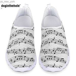 Doginthehole Musique Notes Imprimer Appartements Femmes Chaussures Filles Casual Mesh Slip On Chaussures Femme Été Léger Voyage Doux Baskets L230518