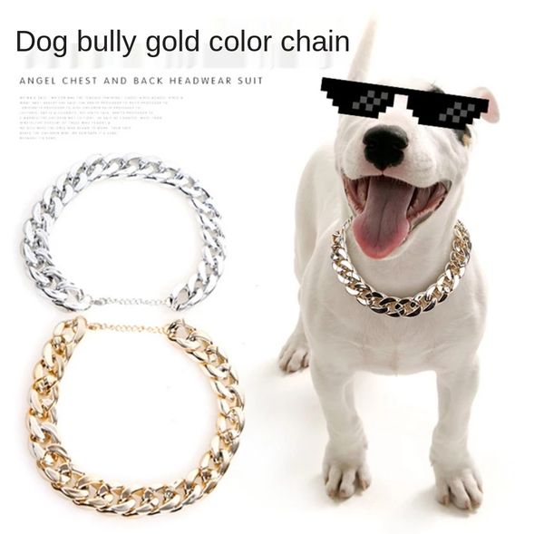 Collares de cadena dorada para perros, Collar para mascotas estilo callejero al aire libre, Collar para mascotas, Pug Teddy Corgi, suministros para cachorros, accesorios
