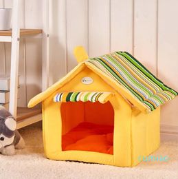 Maison pour chiens, tapis de couverture amovible rayé, lits de couchage pour chiens et chats, niche pour petits et moyens animaux de compagnie