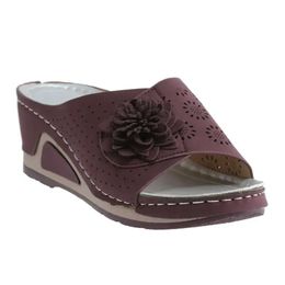 Chiens dames s femmes sandales mode pour couleur unie en cuir de surface en cuir fleur creux creux respirant le glissement noir sur les sandales des femmes