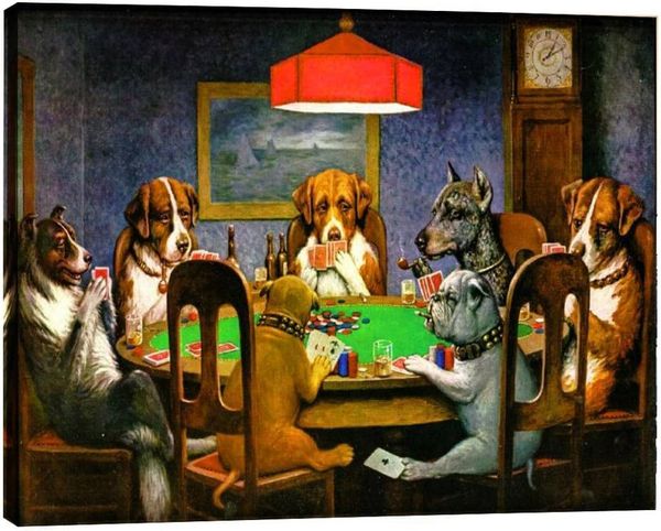 Chiens jouant au poker par Cassius Marcellus Coolidge Painting d'huile Reproduction Giculaire Wall Art Canvas Prints