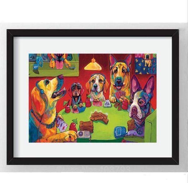 Chiens jouant au poker peint à la main HD impression mur Art Animal Portrait peinture à l'huile sur toile Multi taille personnalisée Frame4348080