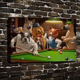 Honden Spelen Pool Biljart Olieverfschilderij HD Canvas Prints Woondecoratie Woonkamer Slaapkamer Muur Foto Kunst Schilderij Geen Frame265H