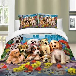 Honden gedrukt dekbedovertrek Set Queen Super King Size dierenbeddenset Quilt Cover Bedebloemen met kussensloop voor kinderen Kids 201210