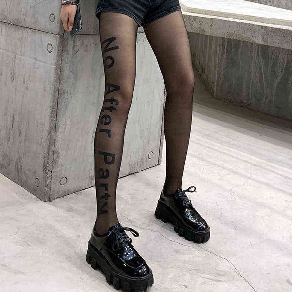 DOIAESKV mode Sexy femmes collants imprimé noir lettre danse bas femme bonneterie maille résille tatouage à motifs collants Y1130