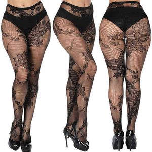 DOIAESKV Sexy Femmes Lingerie Collants Résille Sexy Jacquard Cuissardes Bas Collants Collants Dentelle Floral Bonneterie Plus La Taille Y1130