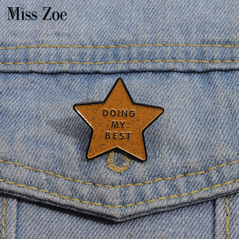 DOING MY BEST Enamel Pins Custom Glitter Gold Star Brooches Lapel Badges Positive Optimistic Funny Jewelry Gift for Friends